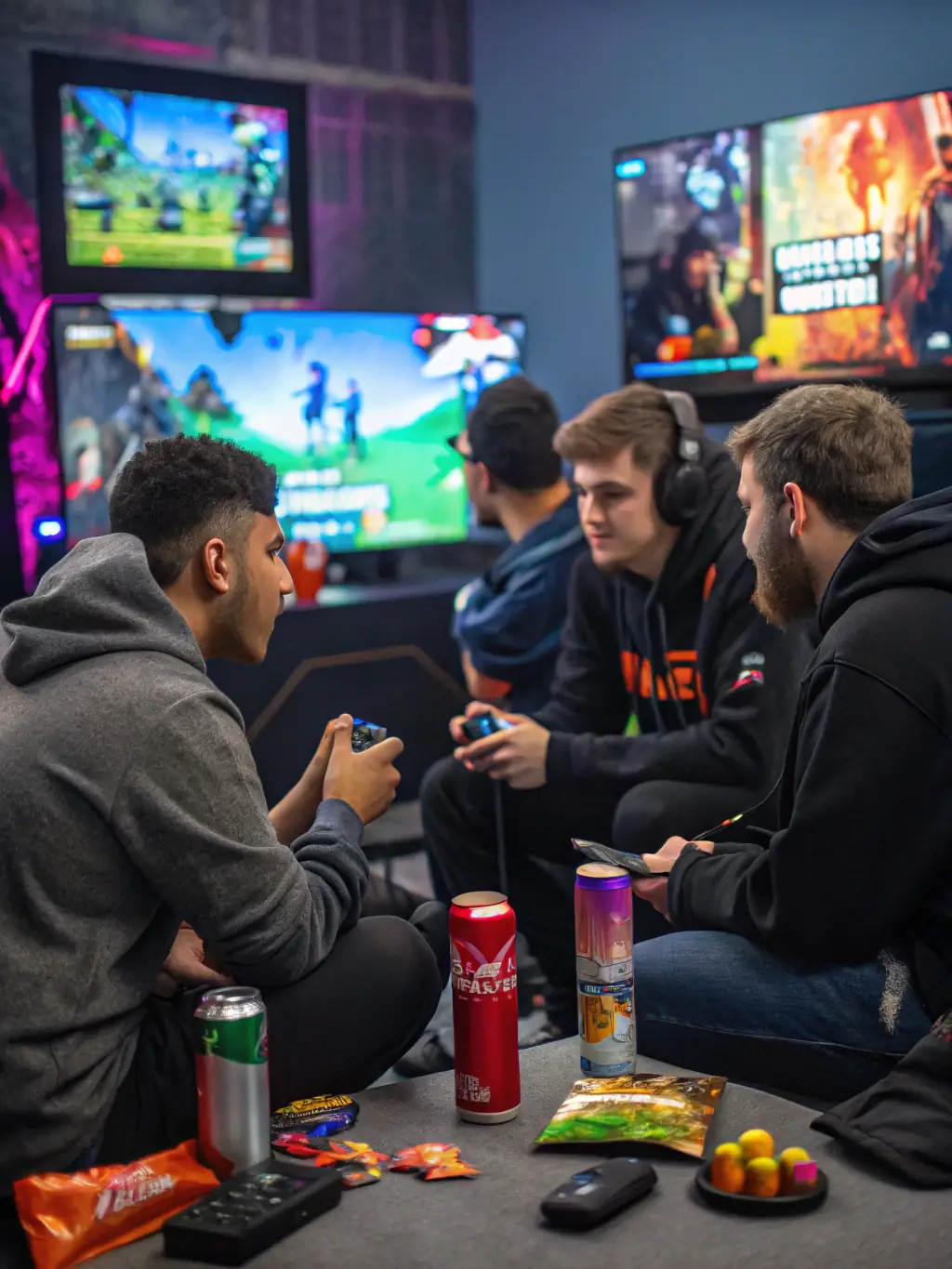 A dynamic shot of an esports team intensely focused during a live tournament, showcasing the competitive spirit and teamwork fostered by LES DRAGONS NIORTAIS - ESPORT.